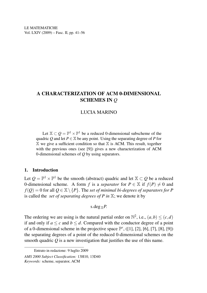 Pdf A Characterization Of Acm 0 Dimensional Schemes In Q