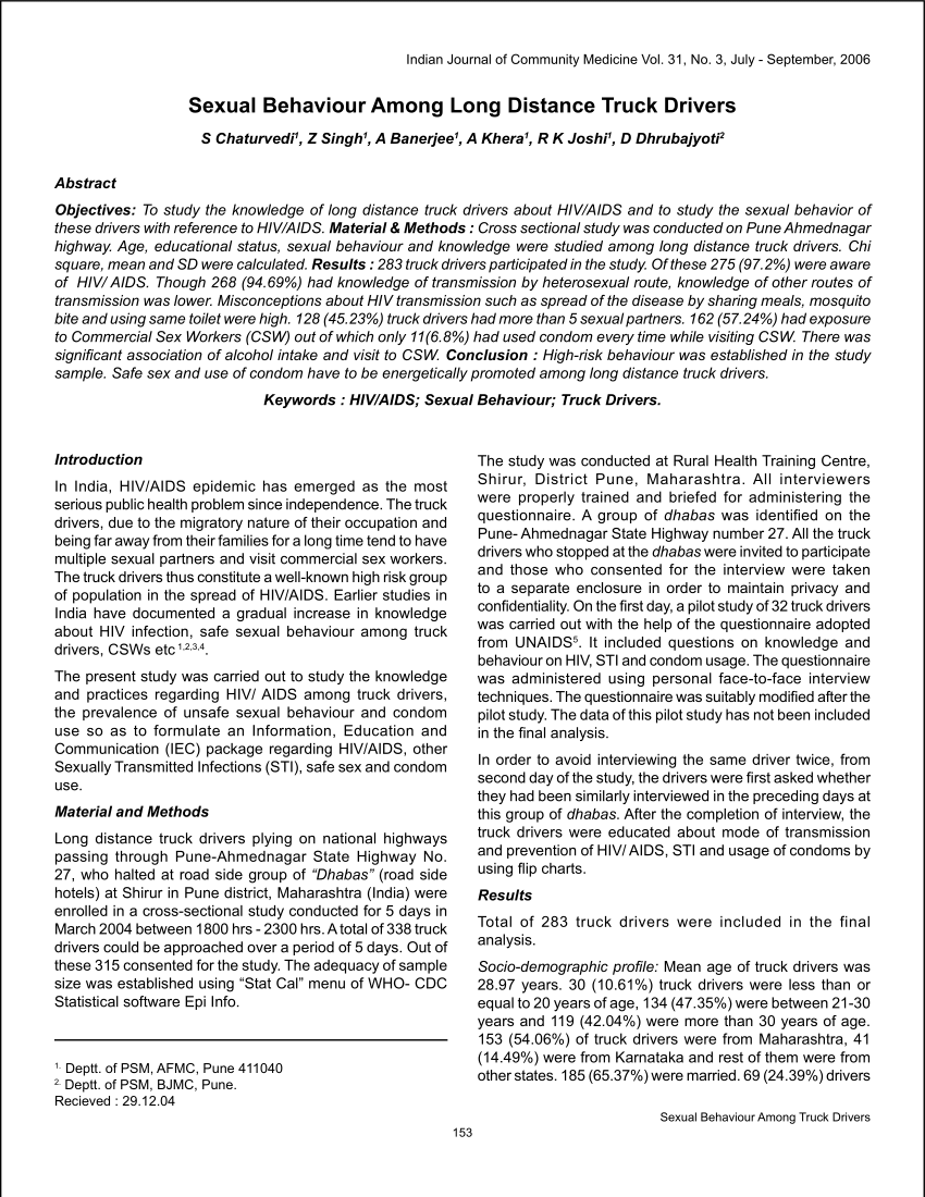 PDF) Sexual Behaviour among Long Distance Truck Drivers