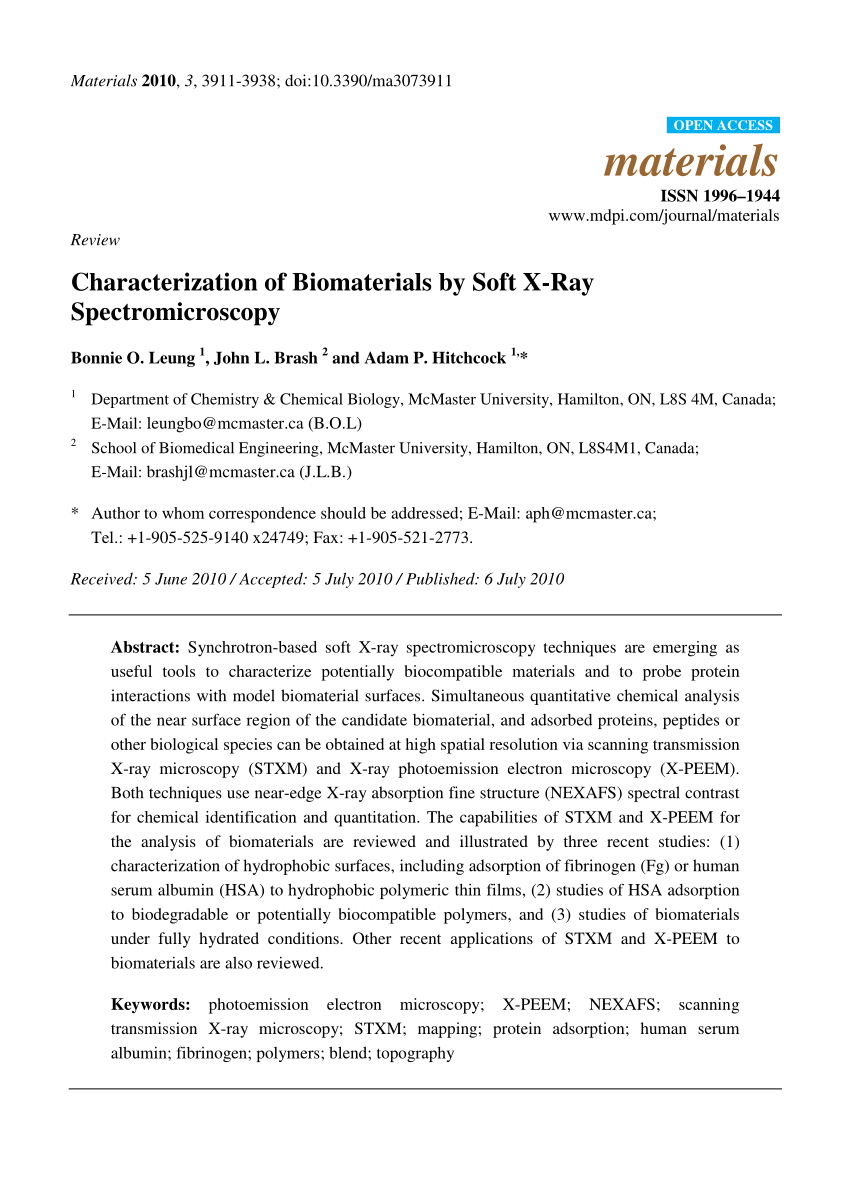 Pdf Characterization Of Biomaterials By Soft X Ray Spectromicroscopy