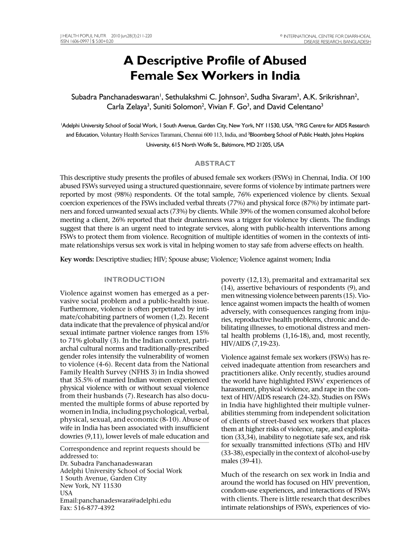 PDF) A Descriptive Profile of Abused Female Sex Workers in India image