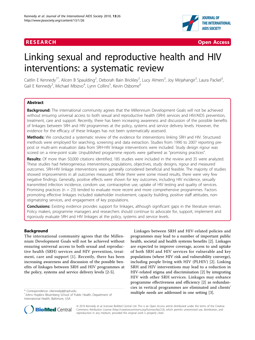Pdf Linking Sexual And Reproductive Health And Hiv Interventions A Systematic Review 3811