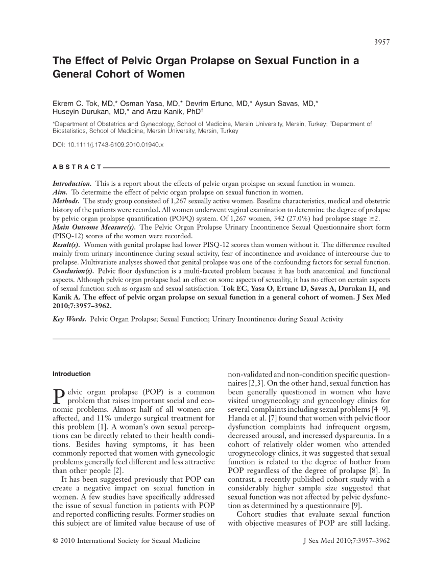 Pdf The Effect Of Pelvic Organ Prolapse On Sexual Function In A General Cohort Of Women