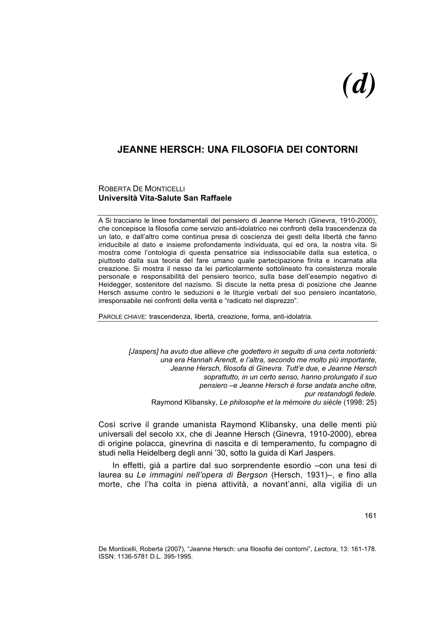 PDF) Jeanne Hersch: una filosofia dei contorni