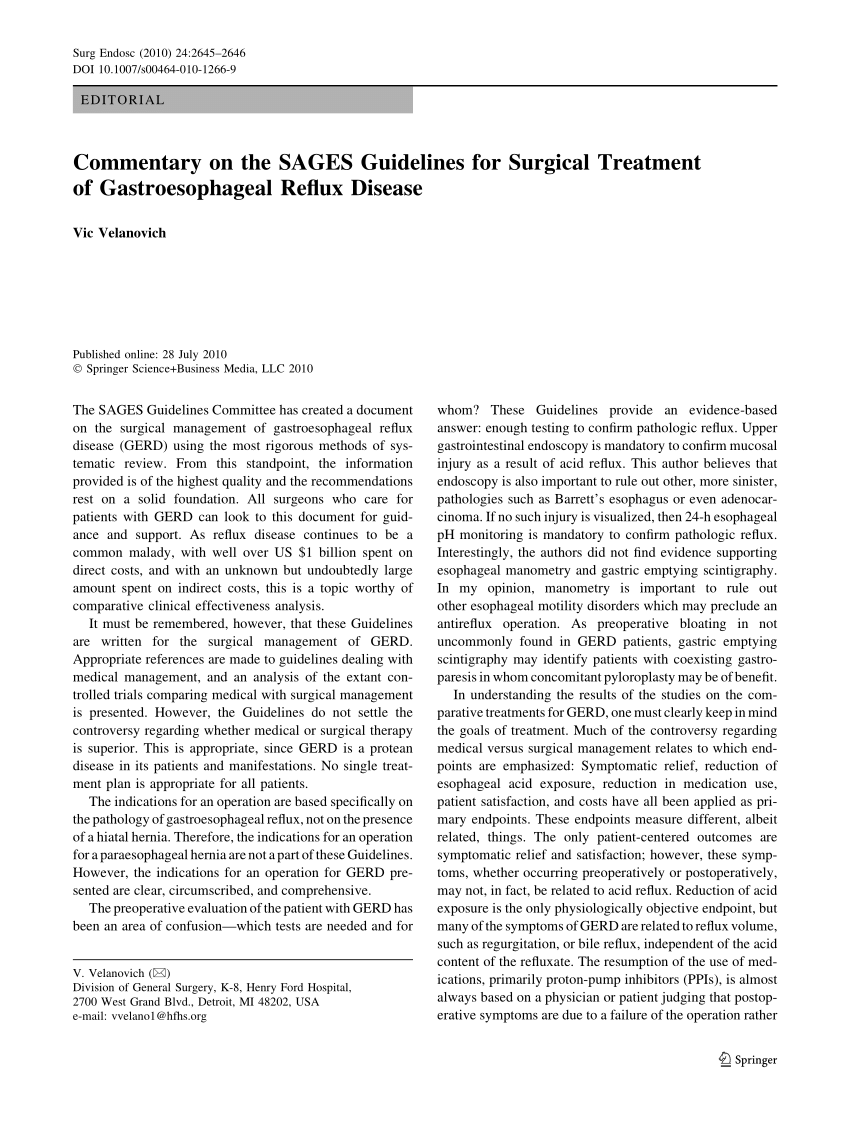 Multi-Society Consensus Conference and Guideline on the Treatment of  Gastroesophageal Reflux Disease (GERD) - A SAGES Publication