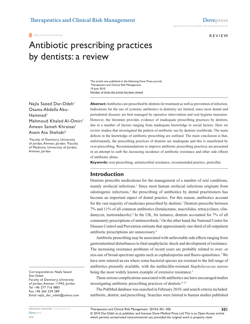 Pdf Antibiotic Prescribing Practices By Dentists A Review