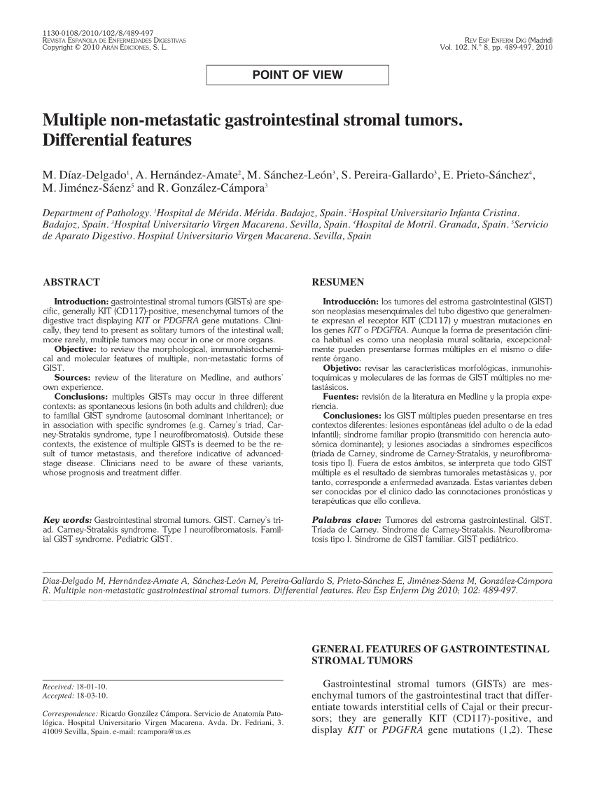 PDF) Multiple non-metastatic gastrointestinal stromal tumors