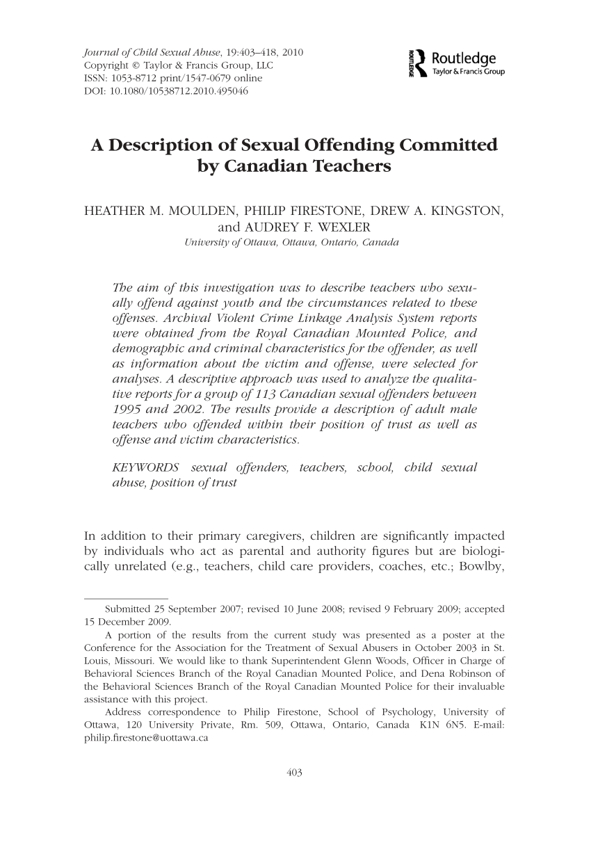 Pdf A Description Of Sexual Offending Committed By Canadian Teachers 8047