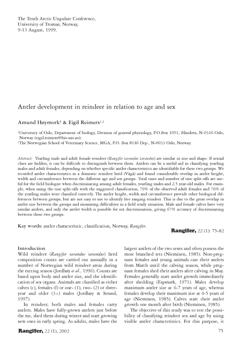 Pdf Antler Development In Reindeer In Relation To Age And Sex