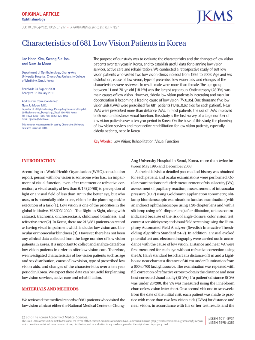 PDF) Characteristics of 681 Low Vision Patients in Korea