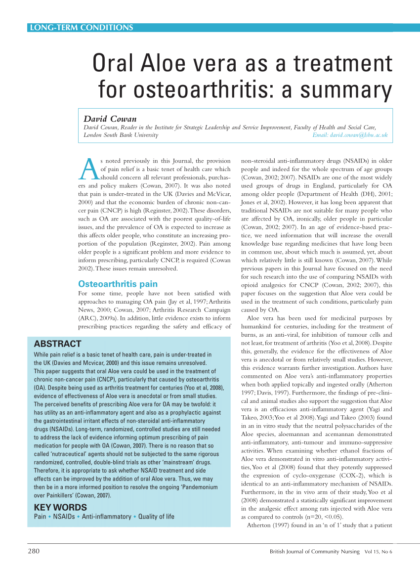 liječenje osteoartritisa aloe vera