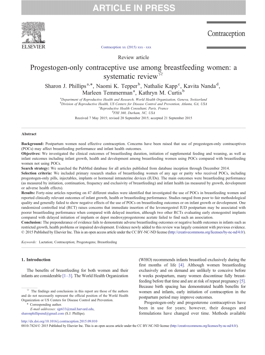 PDF Progestogen only contraceptive use among breastfeeding women