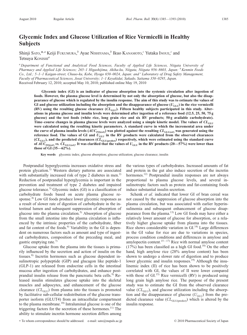 PDF) Glycemic Index and Glucose Utilization of Rice Vermicelli in 