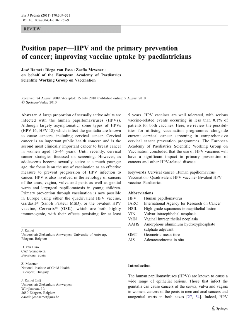 Human papillomavirus vaccines who position