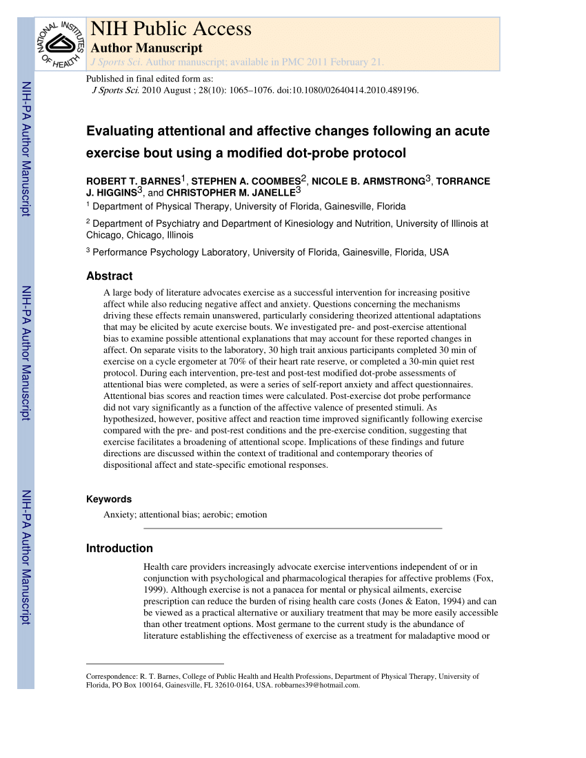 Pdf Evaluating Attentional And Affective Changes Following An