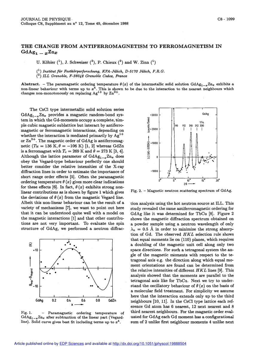 PDF) THE CHANGE FROM ANTIFERROMAGNETISM TO FERROMAGNETISM IN GdAg1