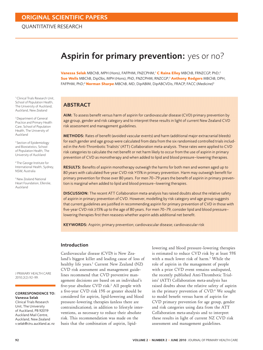 Pdf Aspirin For Primary Prevention Yes Or No