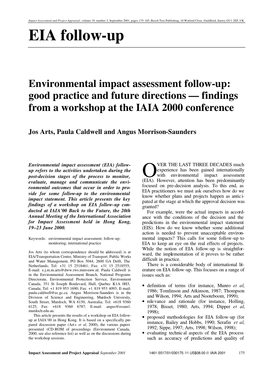 PDF) Environmental Impact Assessment Follow-up: Good Practice and ...