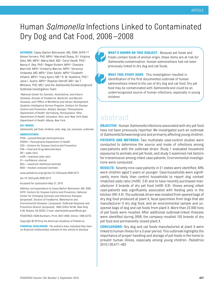 (PDF) Human Salmonella Infections Linked to Contaminated Dry Dog and