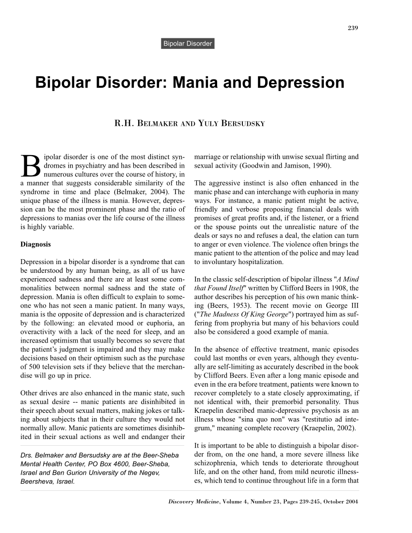 (PDF) .Bipolar disorder Mania and depression