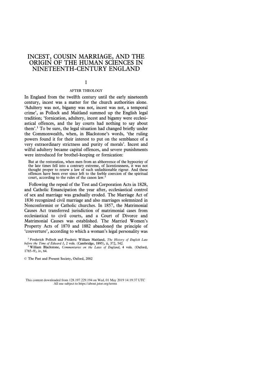 PDF) Incest, Cousin Marriage, and the Origin of the Human Sciences in  Nineteenth-Century England