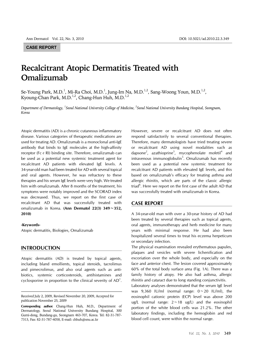 Pdf Recalcitrant Atopic Dermatitis Treated With Omalizumab 