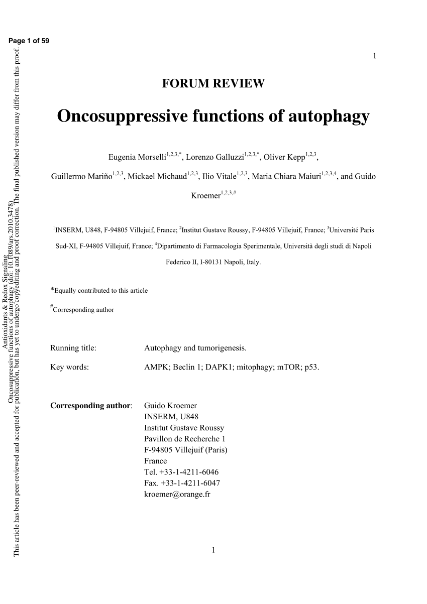 PDF) Oncosuppressive Functions of Autophagy
