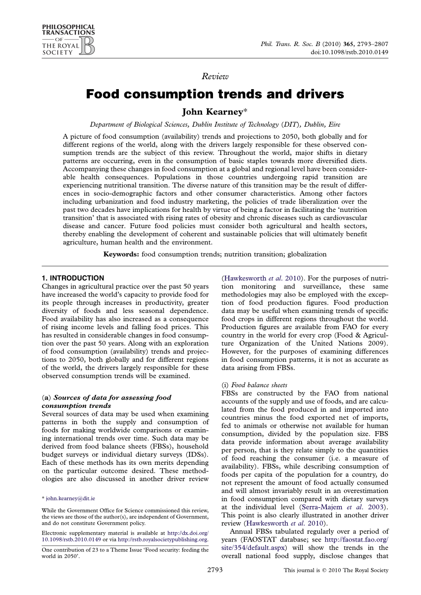 Trend Perspectives  Food Technology and Consumption Trends