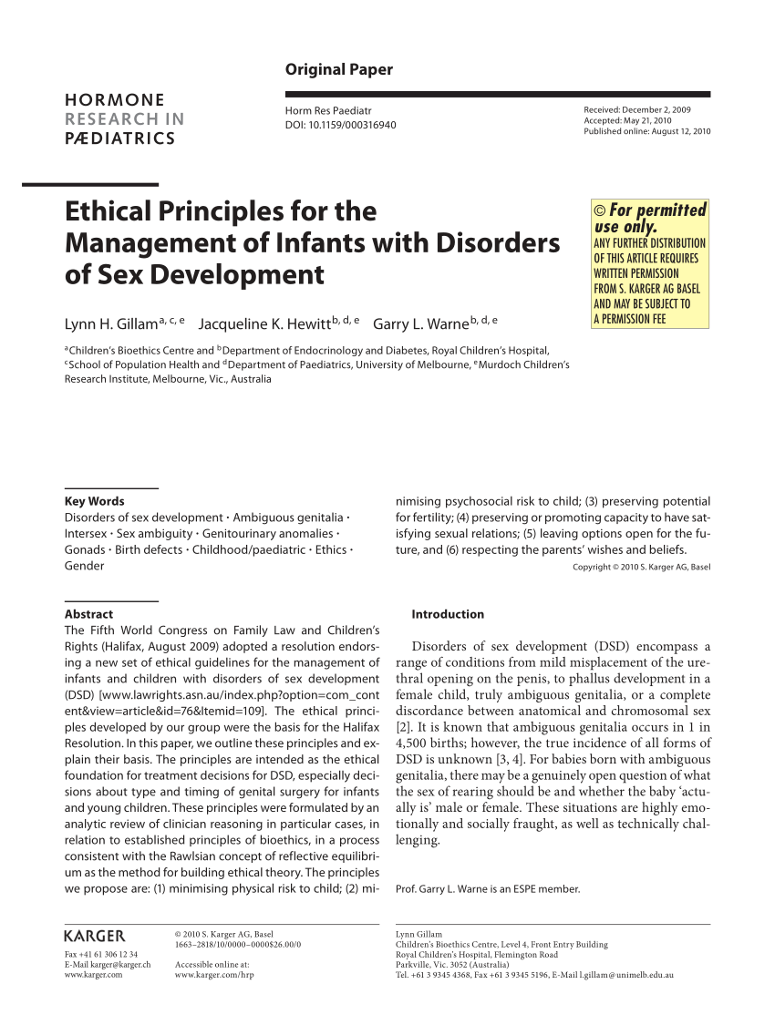 Pdf Ethical Principles For The Management Of Infants With Disorders Of Sex Development 4034