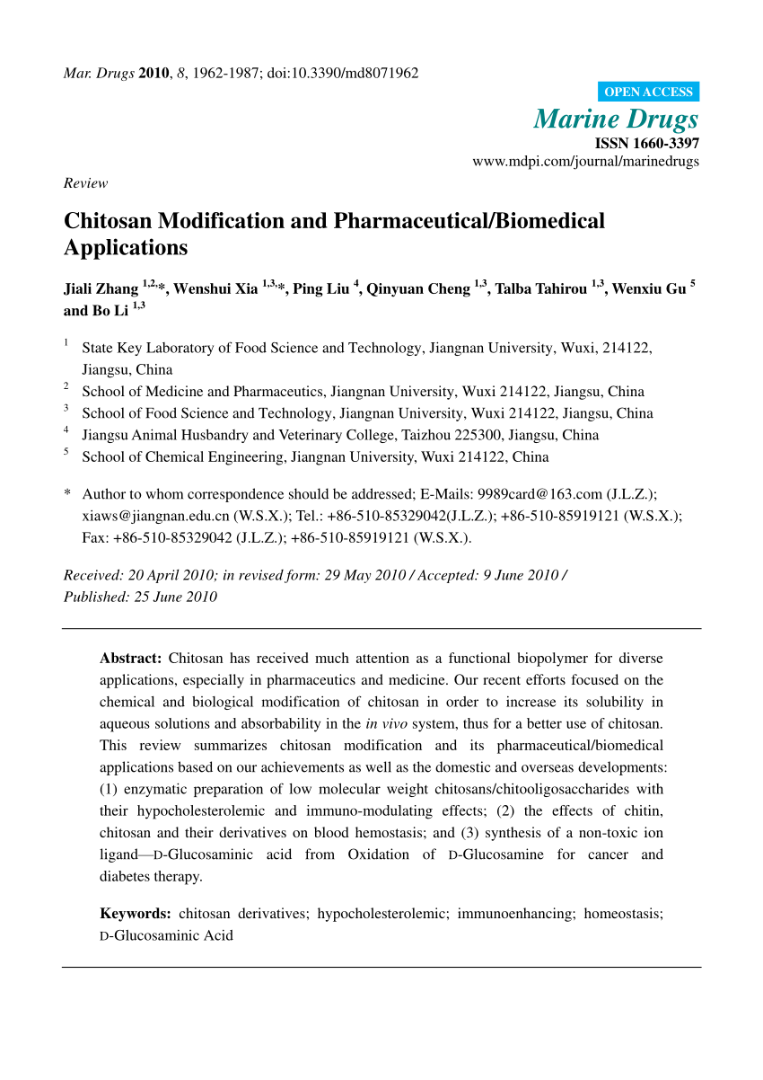 Pdf Chitosan Modification And Pharmaceutical Biomedical Applications