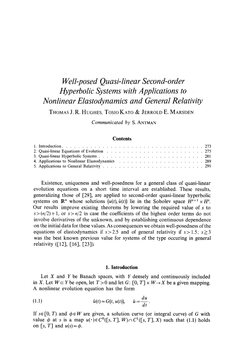 Pdf Well Posed Quasi Linear Second Order Hyperbolic Systems With Applications To Elastodynamics And General Relativity