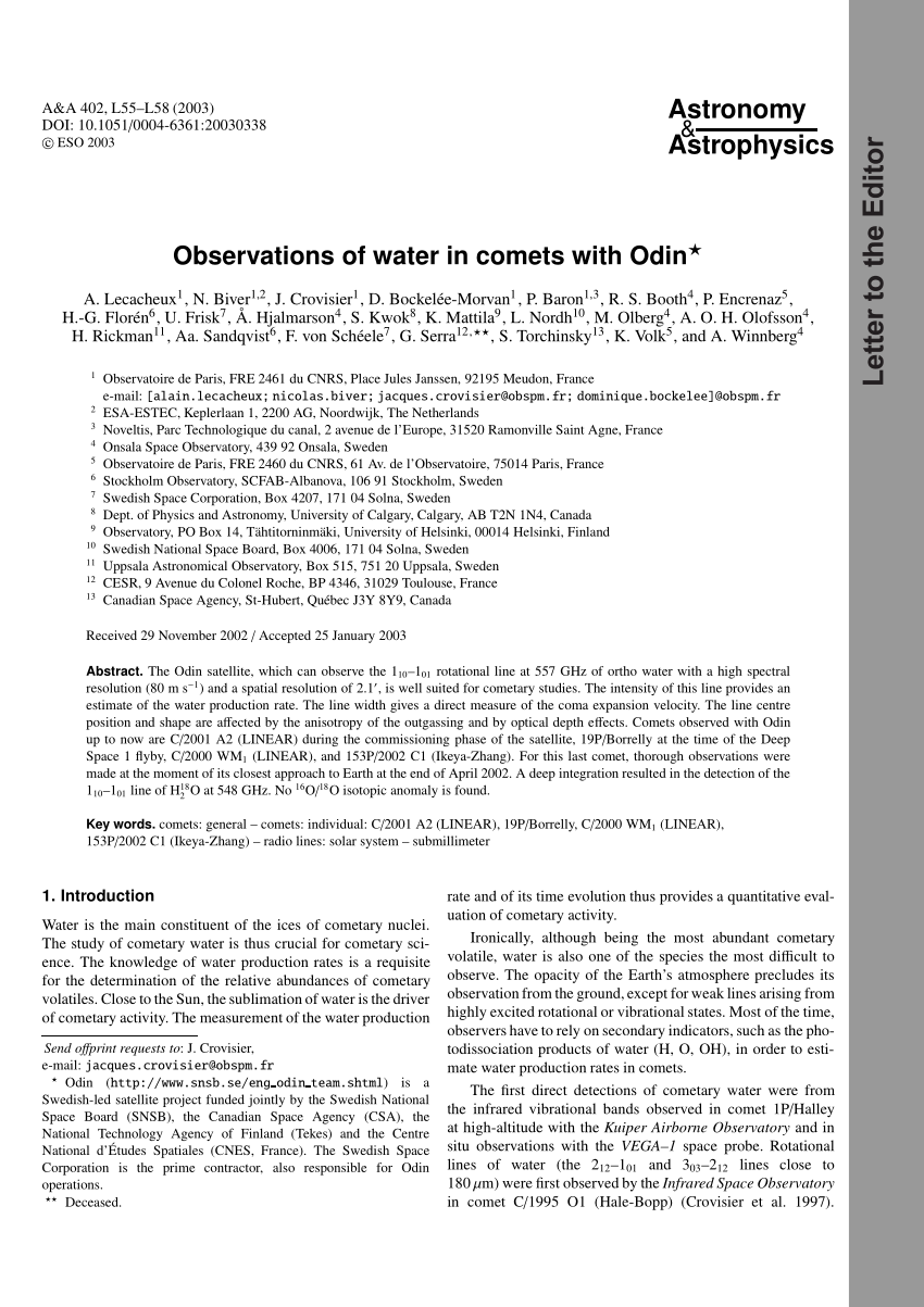Pdf Observations Of Water In Comets With Odin
