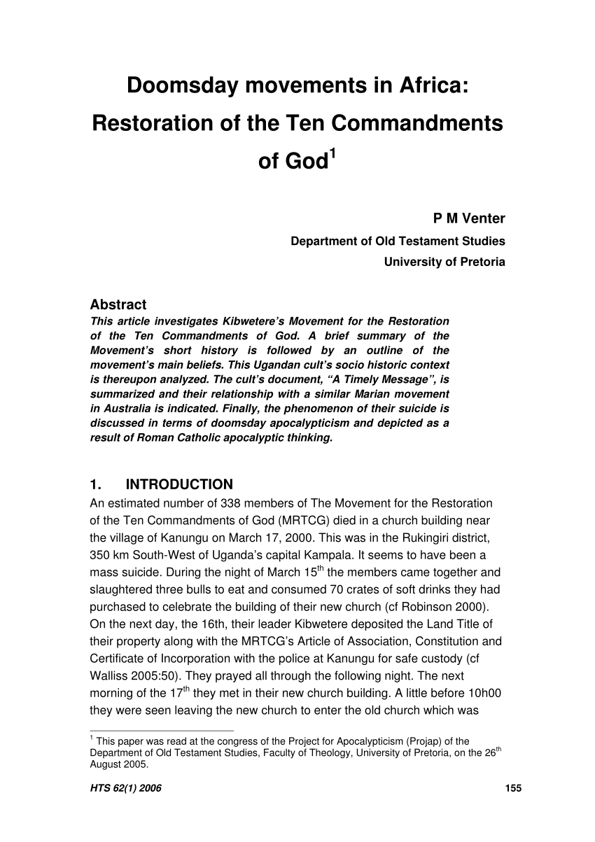 Movement for the restoration of the ten commandments of god Pdf Doomsday Movements In Africa Restoration Of The Ten Commandments Of God