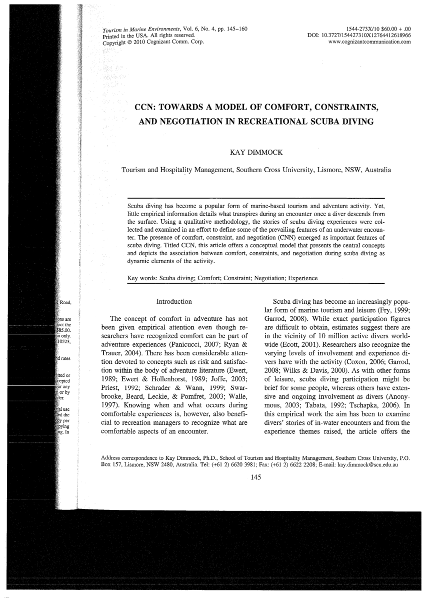 Pdf Ccn Towards A Model Of Comfort Constraints And Negotiation In Recreational Scuba Diving