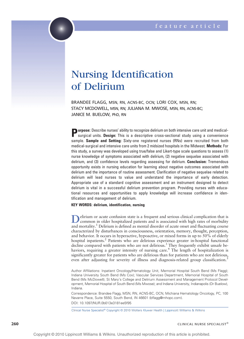 delirium case study nursing