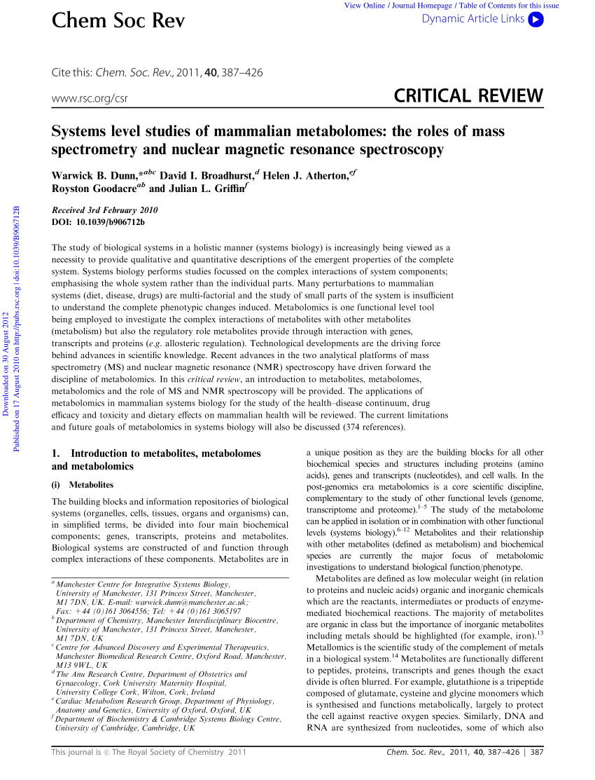 PDF) ChemInform Abstract: Systems Level Studies of Mammalian 