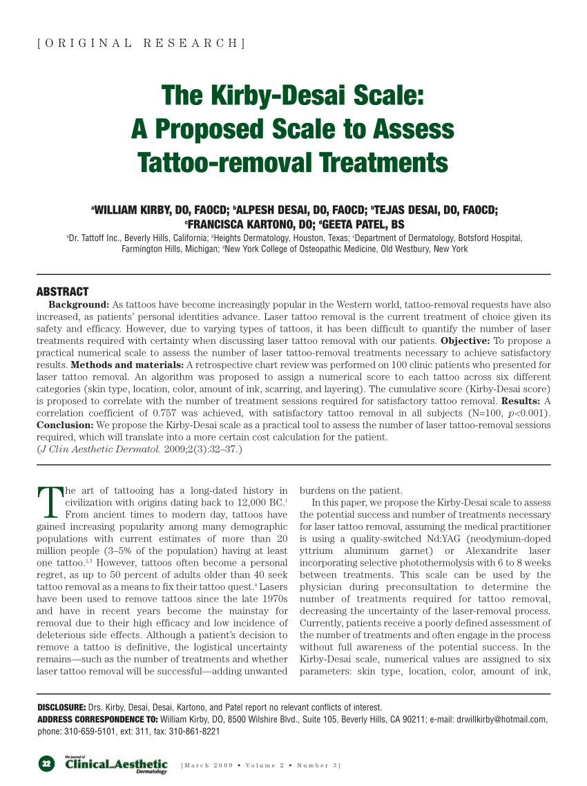 Pdf The Kirby Desai Scale A Proposed Scale To Assess Tattoo Removal Treatments