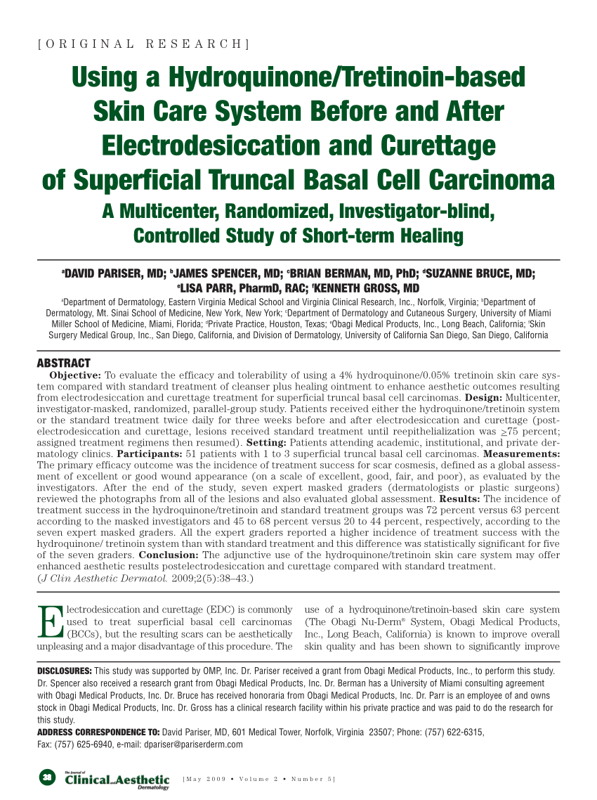 (PDF) Using a Hydroquinone/Tretinoin-based Skin Care System Before and