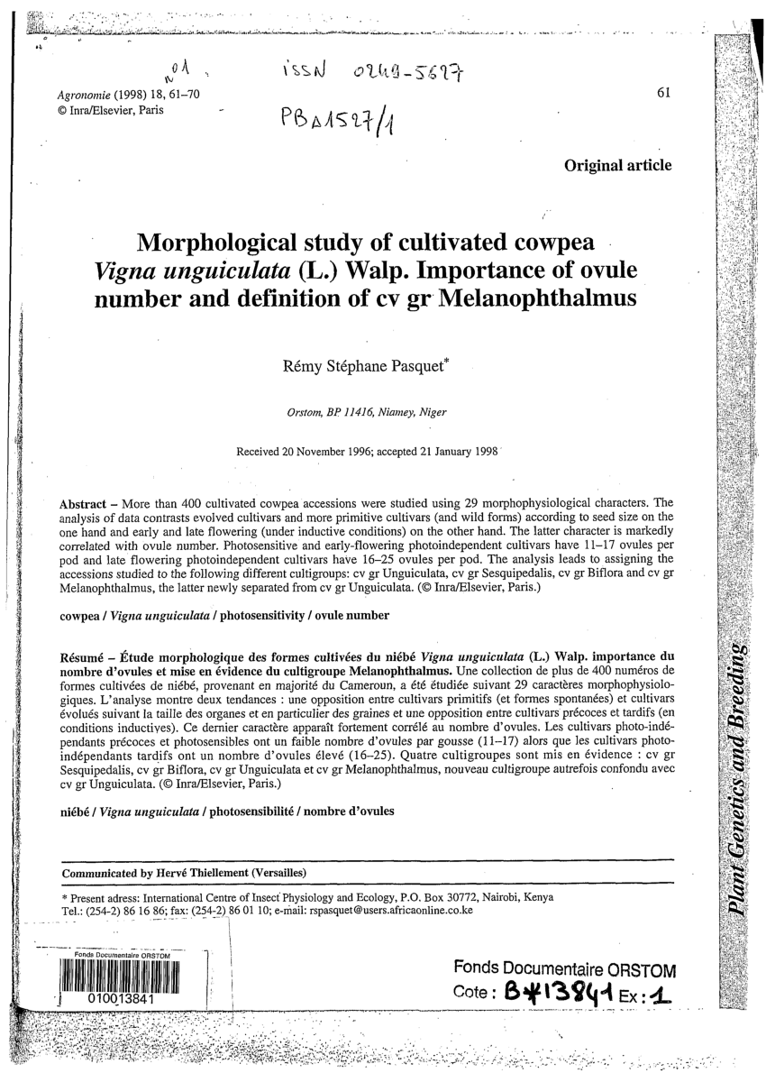 pdf  morphological study of cultivated cowpea vigna unguiculata  l   walp  importance of ovule