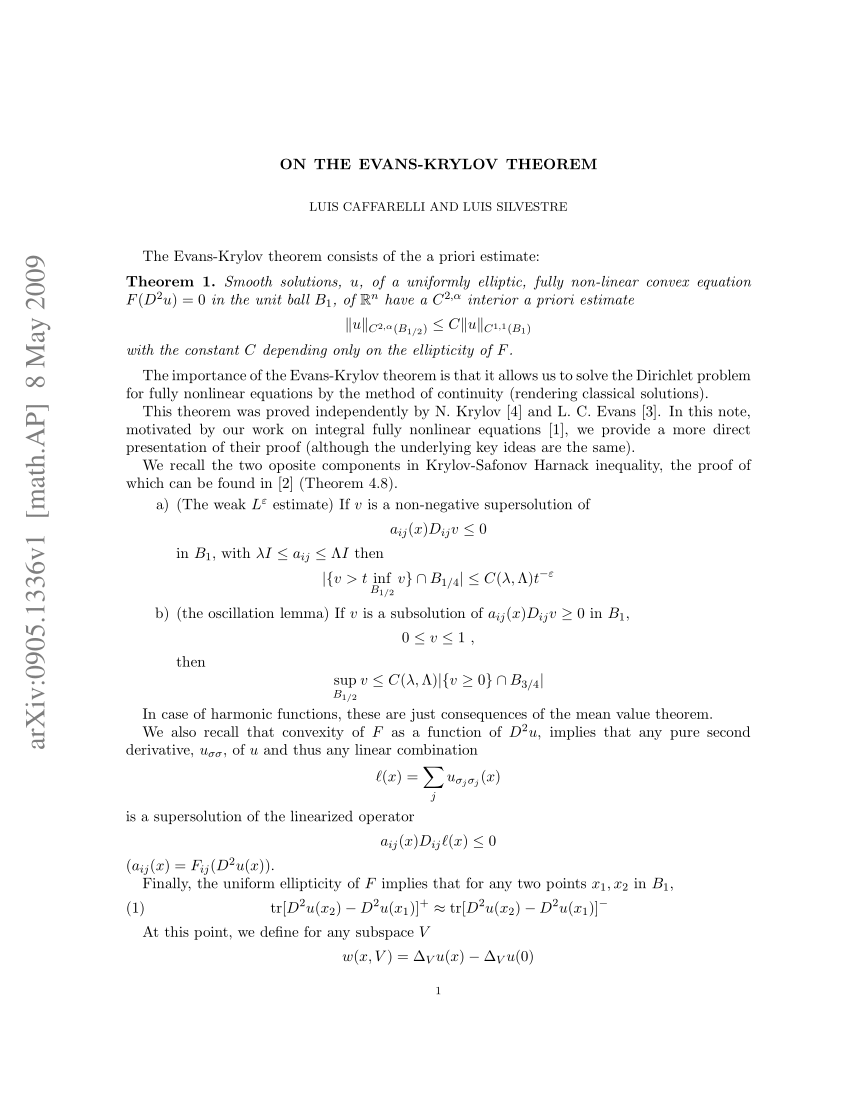 Pdf On The Evans Krylov Theorem