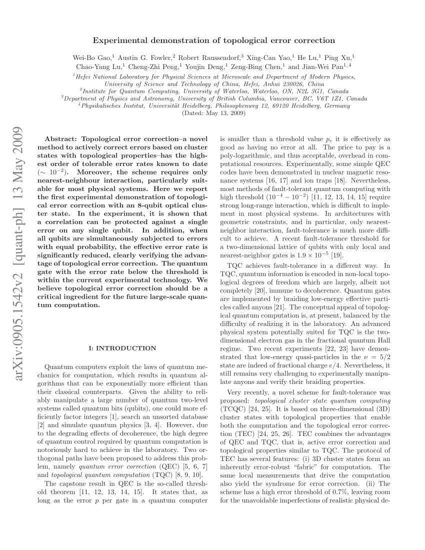 experimental demonstration of topological error correction