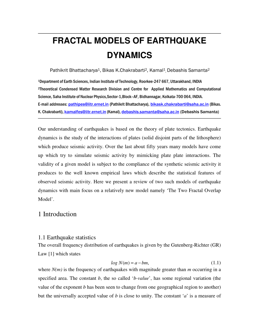 Pdf Fractal Models Of Earthquake Dynamics - 