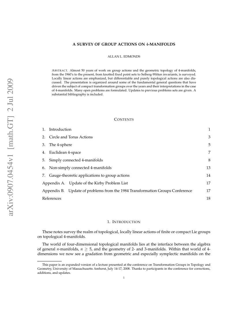 PDF) A survey of group actions on 4-manifolds