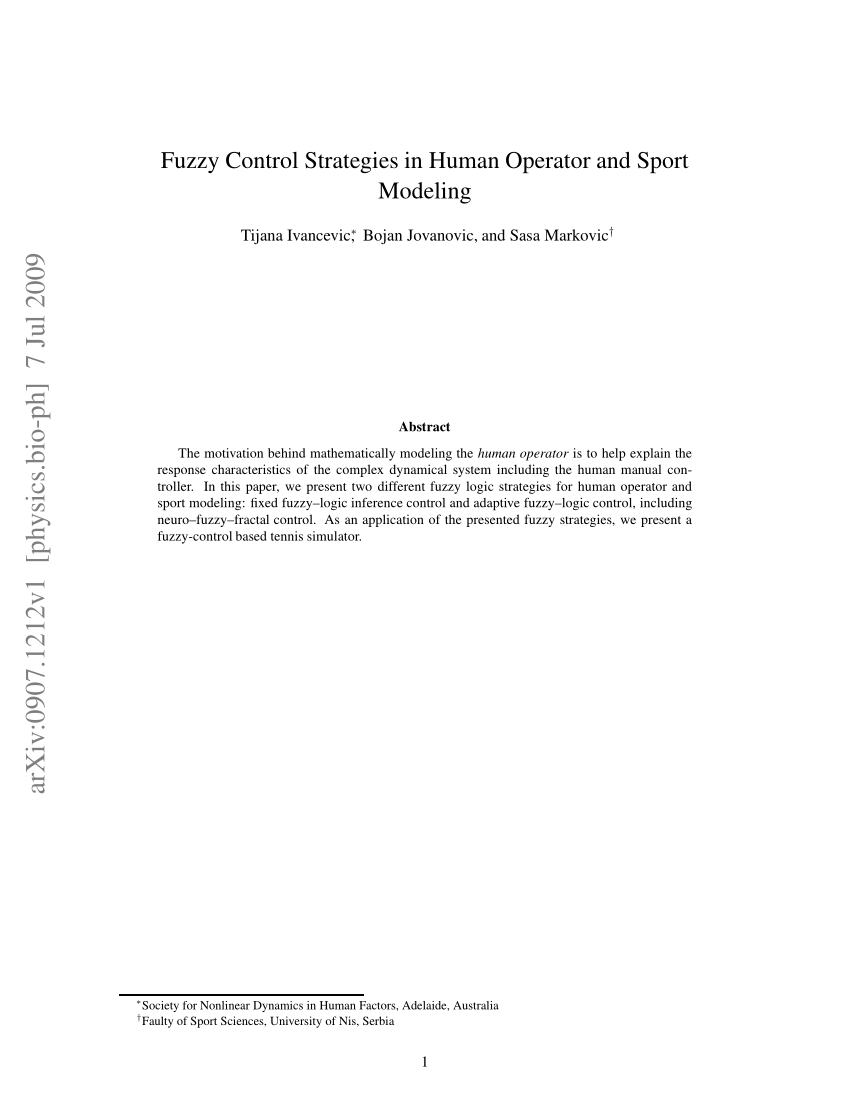 (PDF) Fuzzy Control Strategies in Human Operator and Sport Modeling