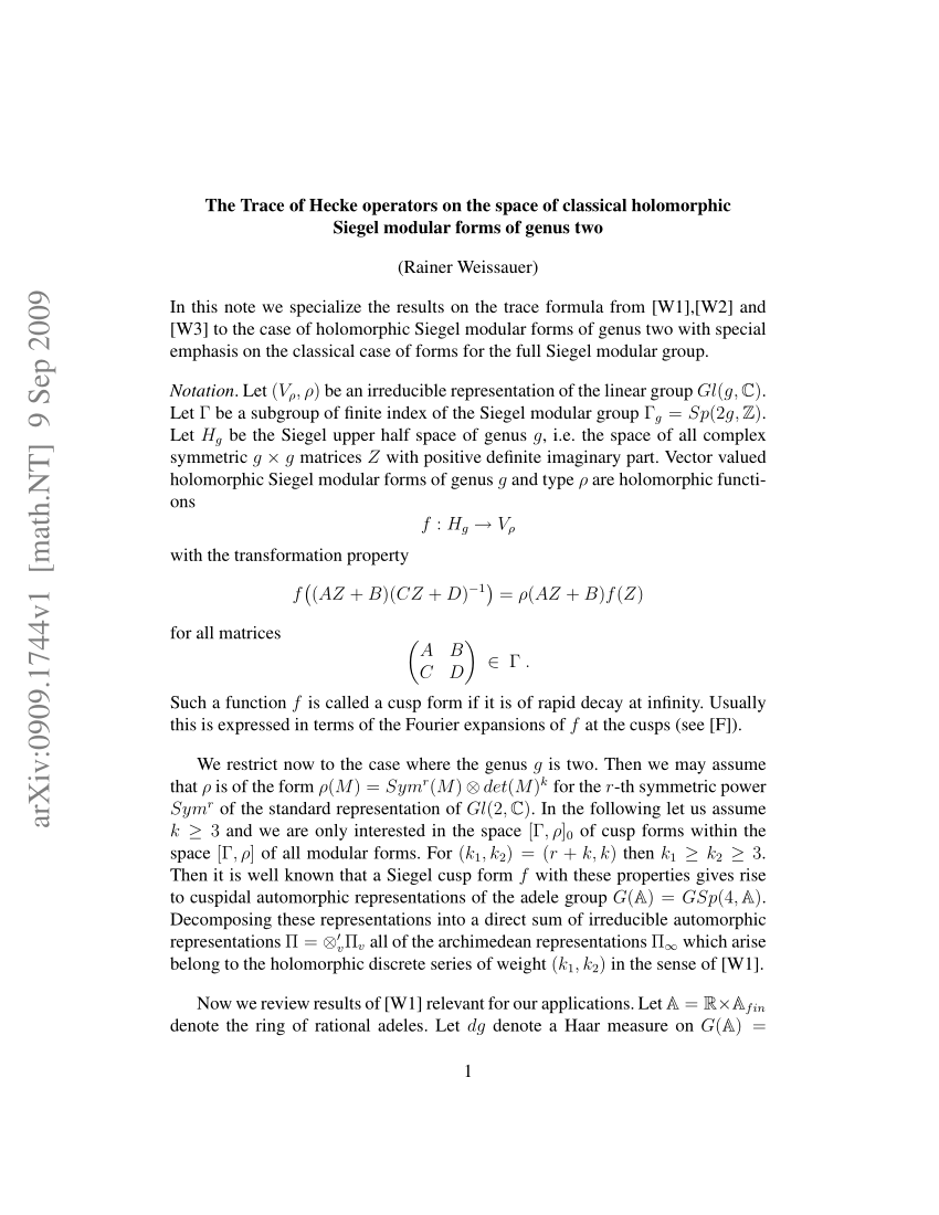 PDF) The Trace of Hecke operators on the space of classical
