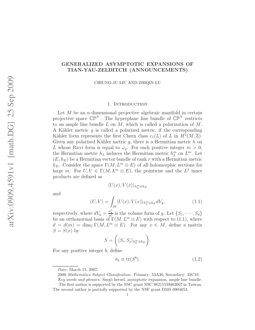 PDF Generalized asymptotic expansions of Tian Yau Zelditch