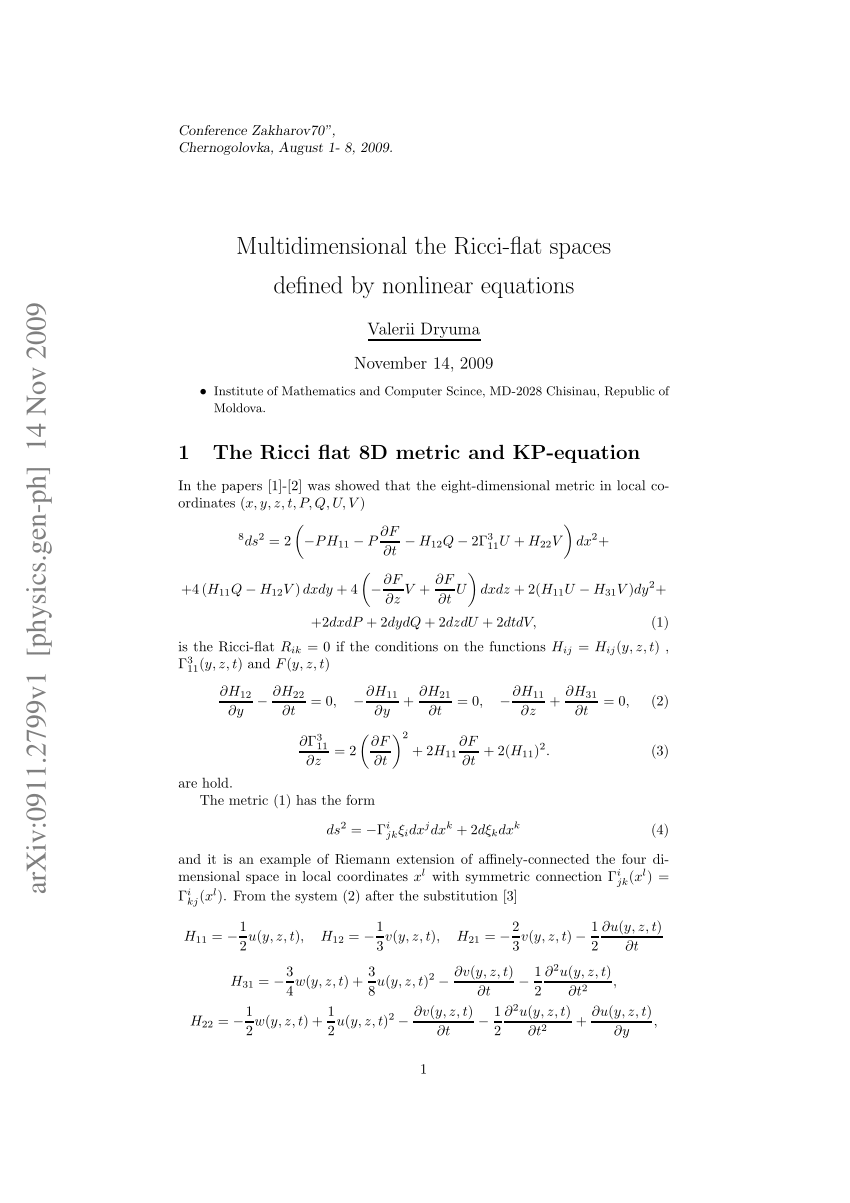 Pdf Multidimensional The Ricci Flat Spaces Defined By Nonlinear Equations