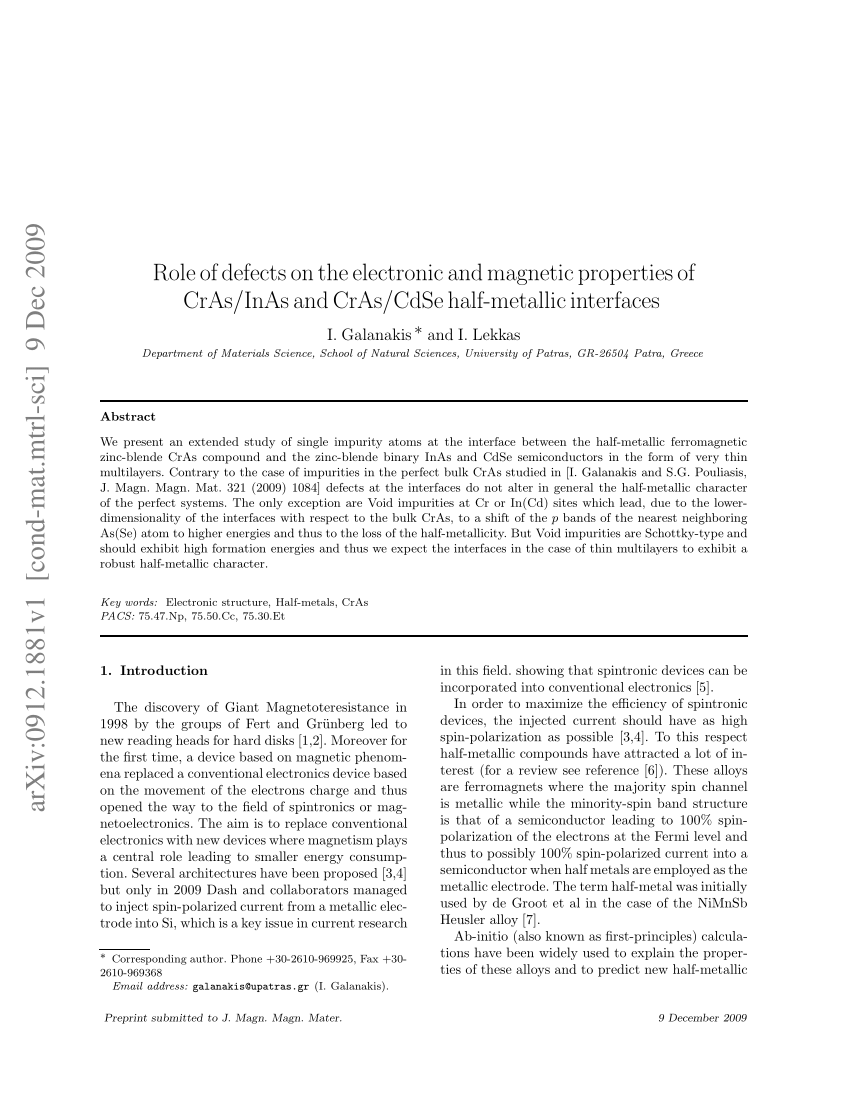 Pdf Role Of Defects On The Electronic And Magnetic Properties Of