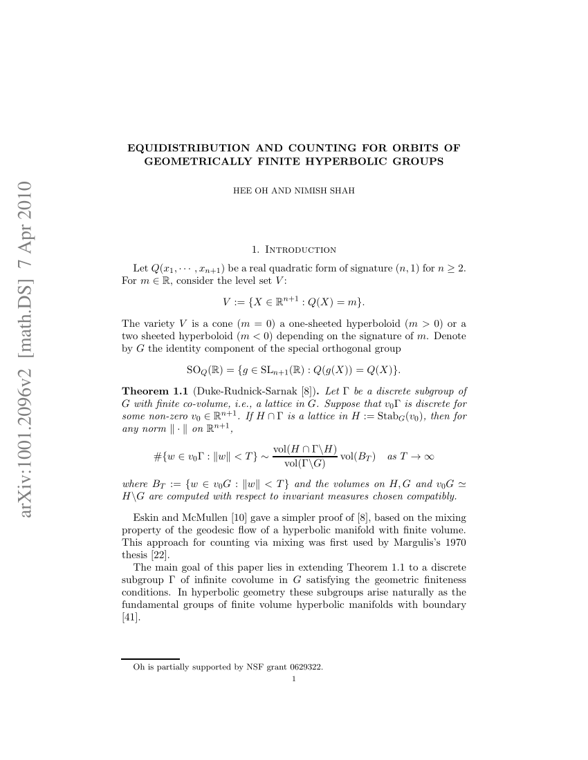 Pdf Equidistribution And Counting For Orbits Of Geometrically Finite Hyperbolic Groups