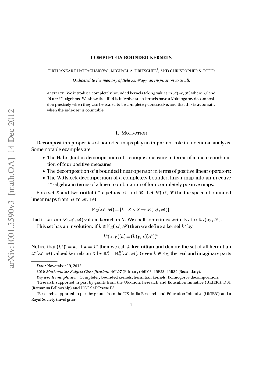 Pdf Completely Bounded Kernels