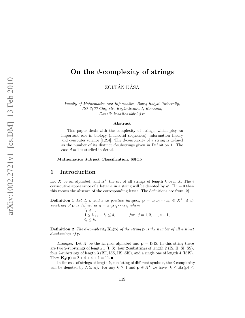 Pdf On The D Complexity Of Strings